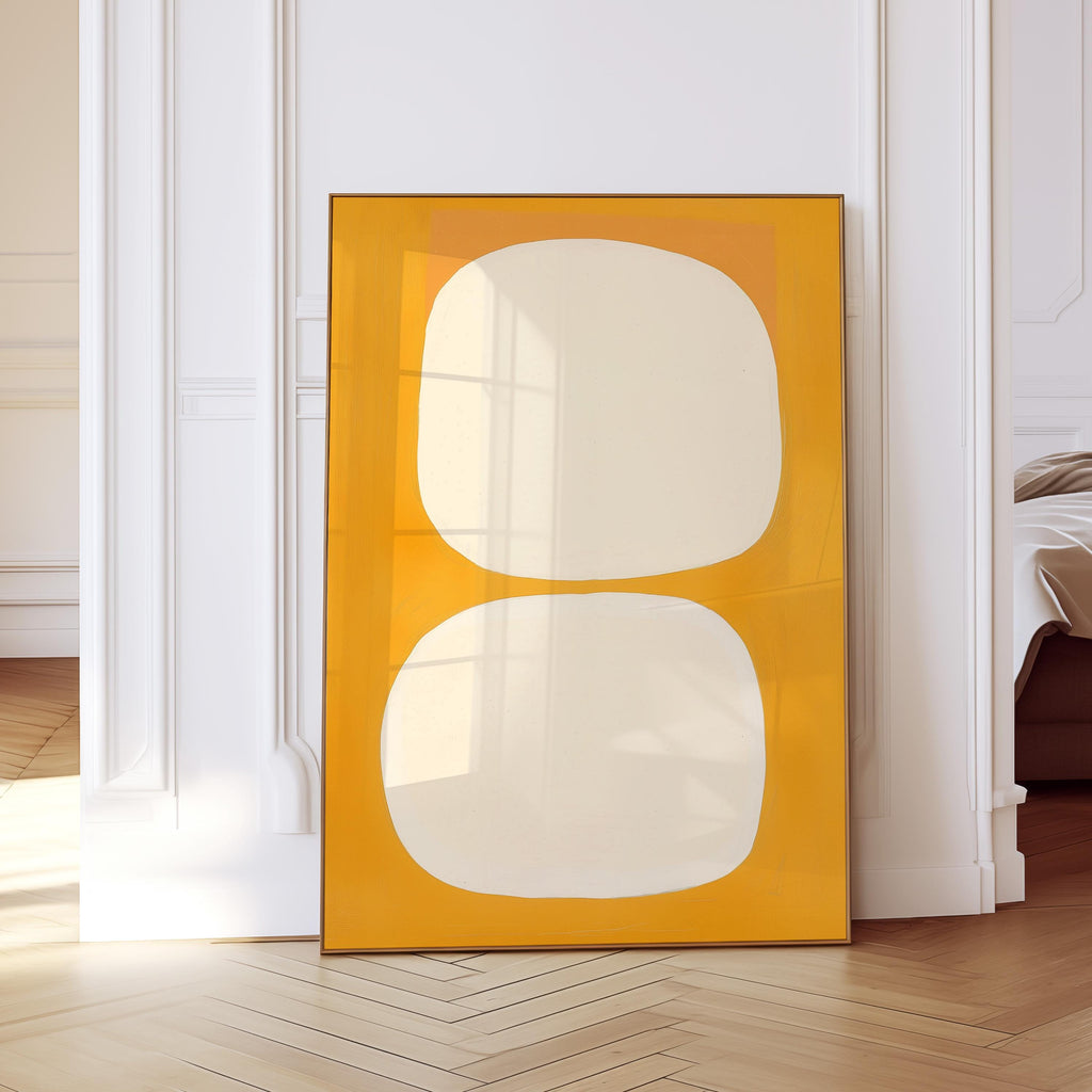 Mid Century Abstract Print, Warm Yellow Organic Shapes, Scandinavian Wall Decor