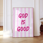 God Is Good Print, Christian Wall Art, Pink Faith Poster