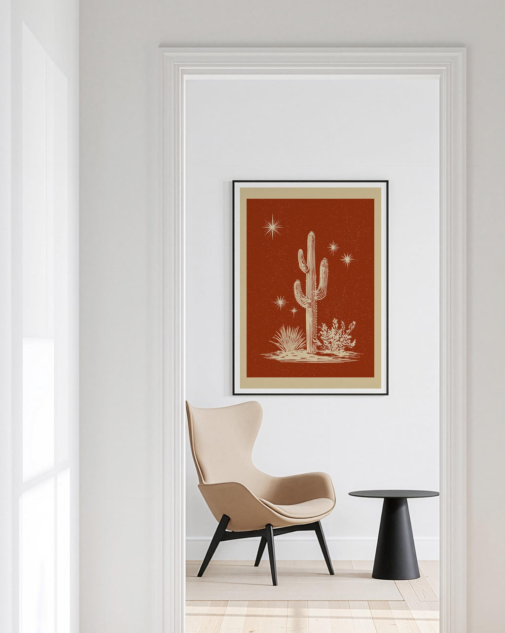 Cactus Wall Art Print, Terracotta Desert Poster, Southwestern Celestial Decor