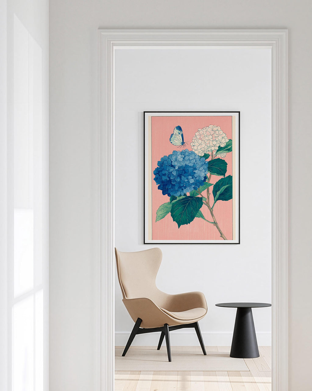 Hydrangea Wall Art Print, Blue Floral Poster, Botanical Flower Decor