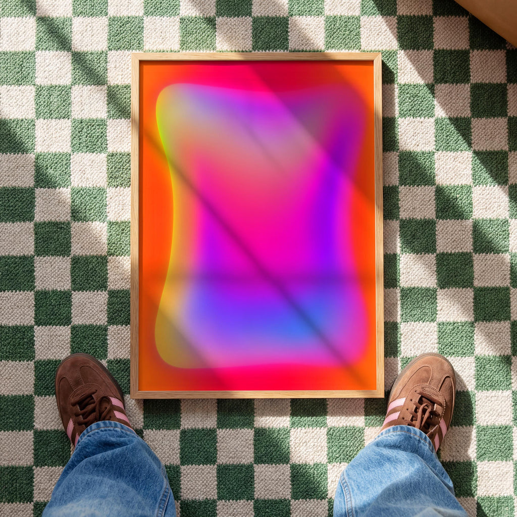 Pink Orange Aura Print, Neon Gradient Wall Art, Lilac Glow Abstract Decor