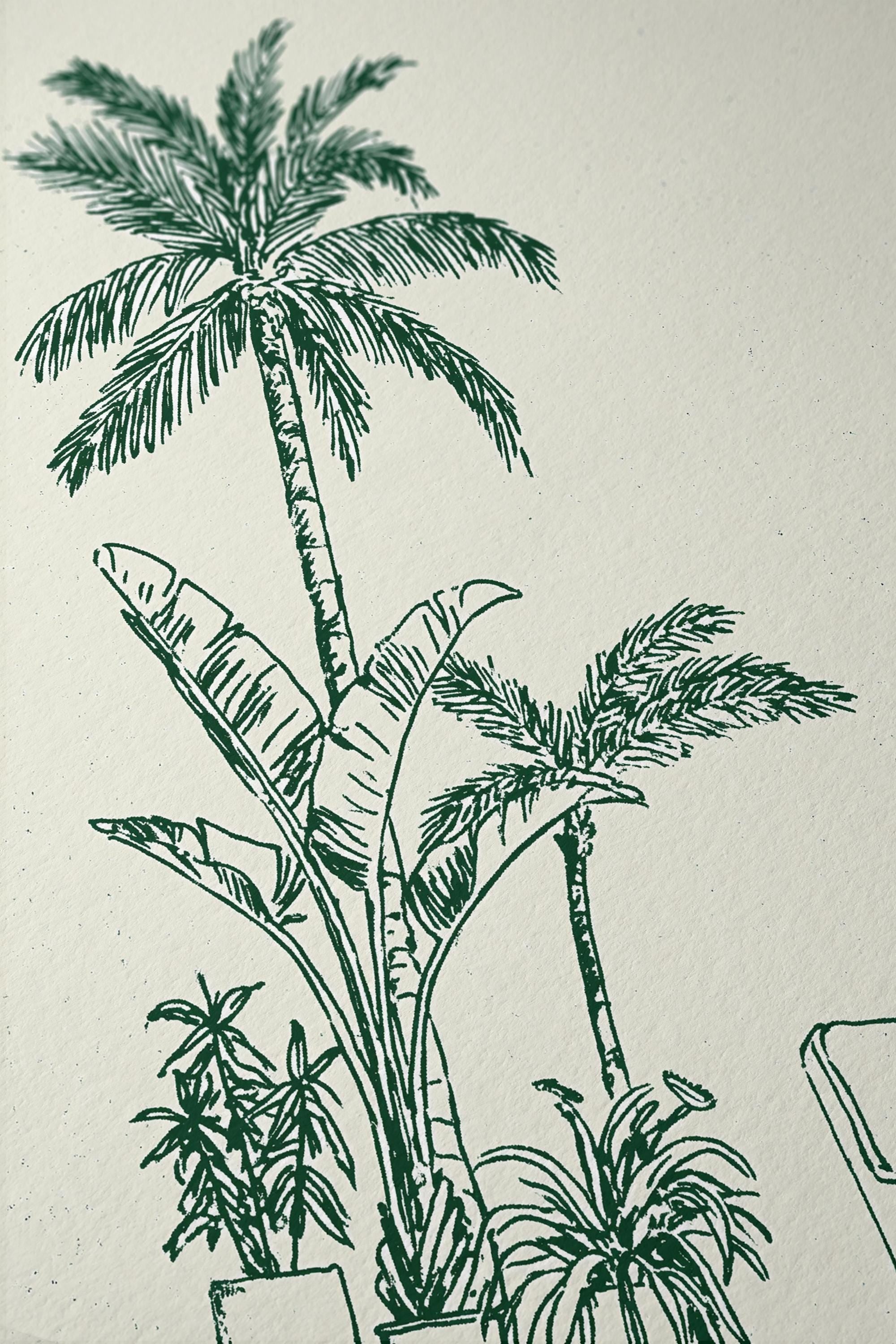 Palm Tree Wall Art Print, Minimal Botanical Line Art, Green Tropical Decor