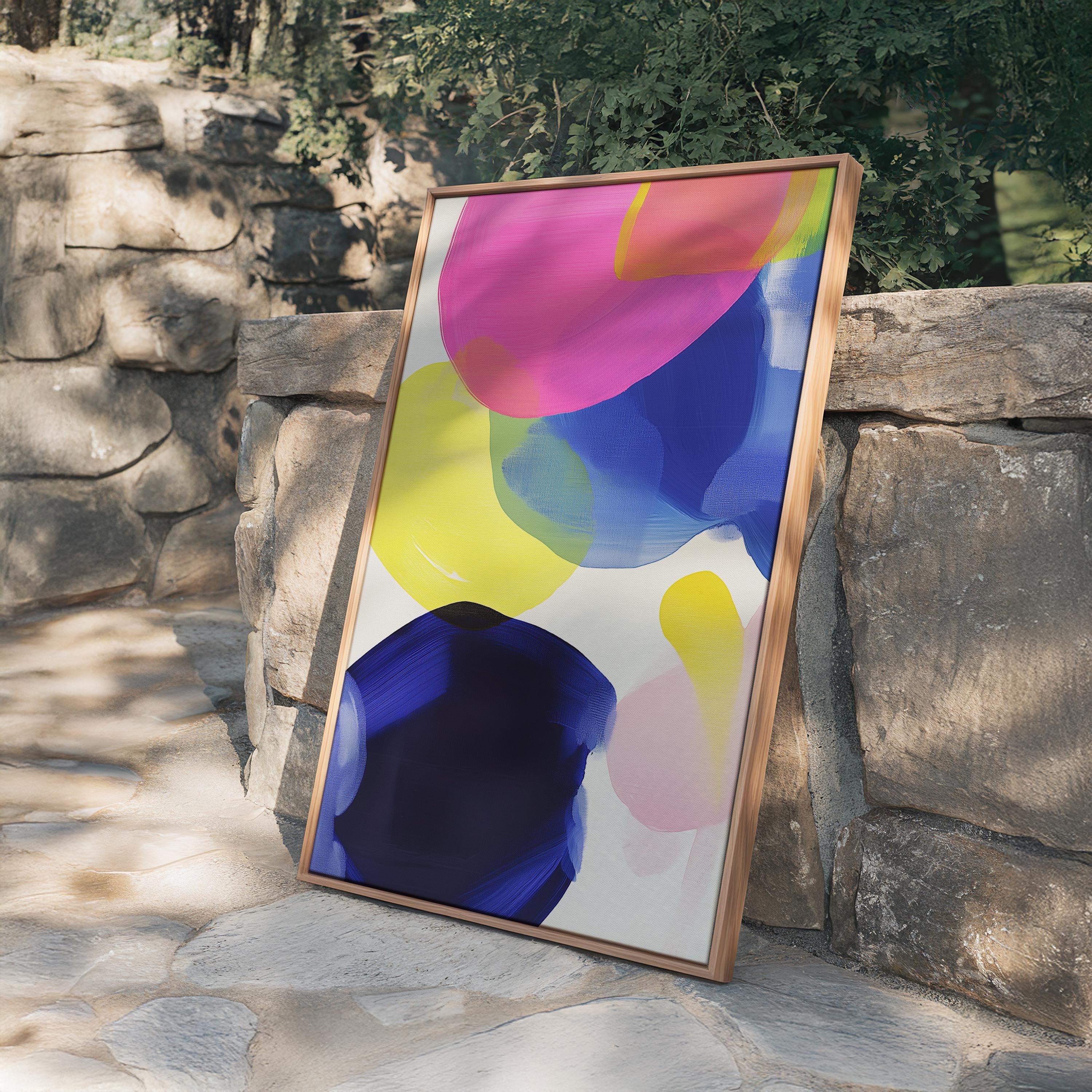 Colorful Abstract Wall Art, Pink Yellow Blue Brushstroke Print, Modern Bold Decor