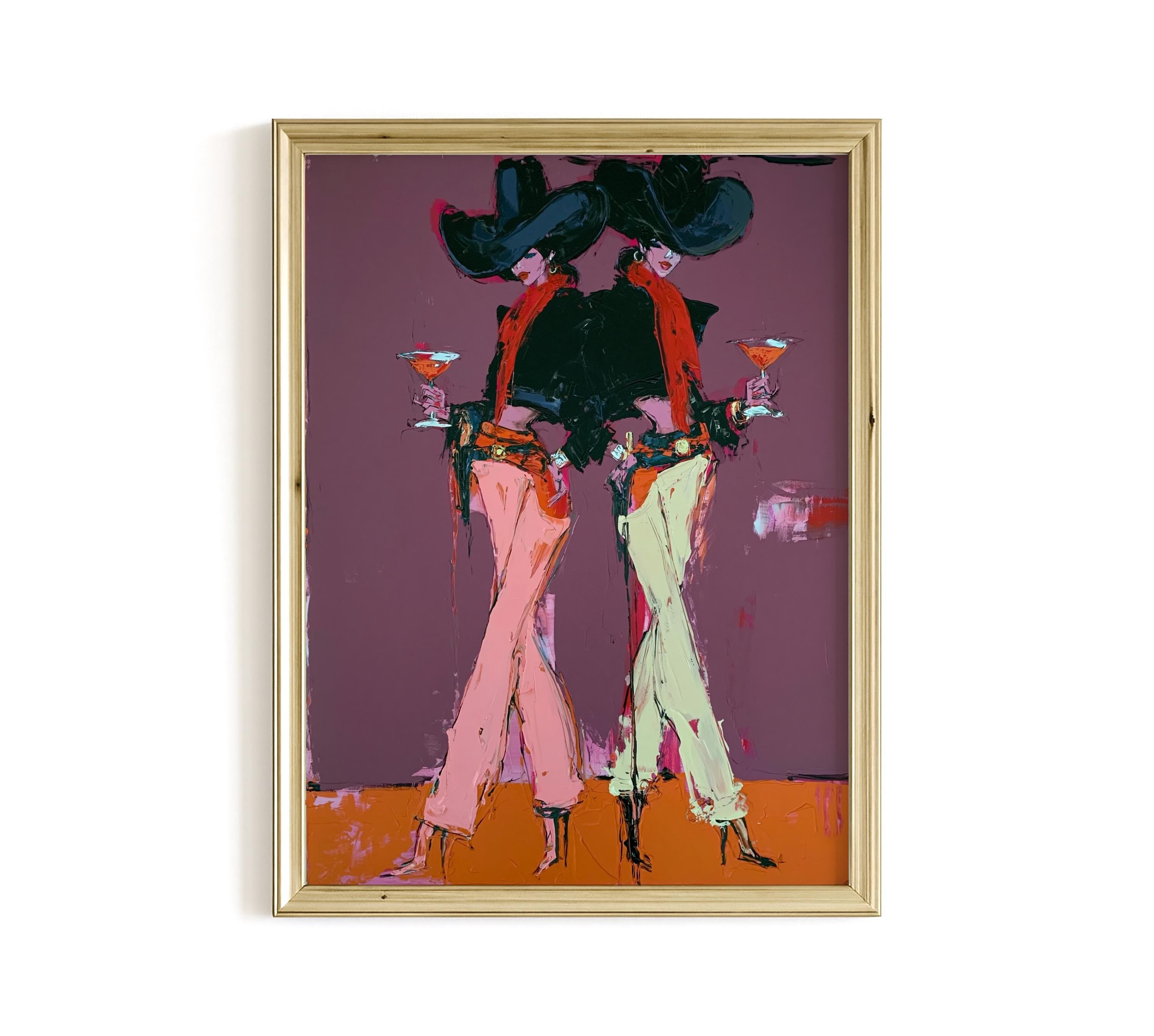 Cowgirl Wall Art Print, Western Martini Poster, Purple Saloon Decor, Modern Cowgirl Artwork