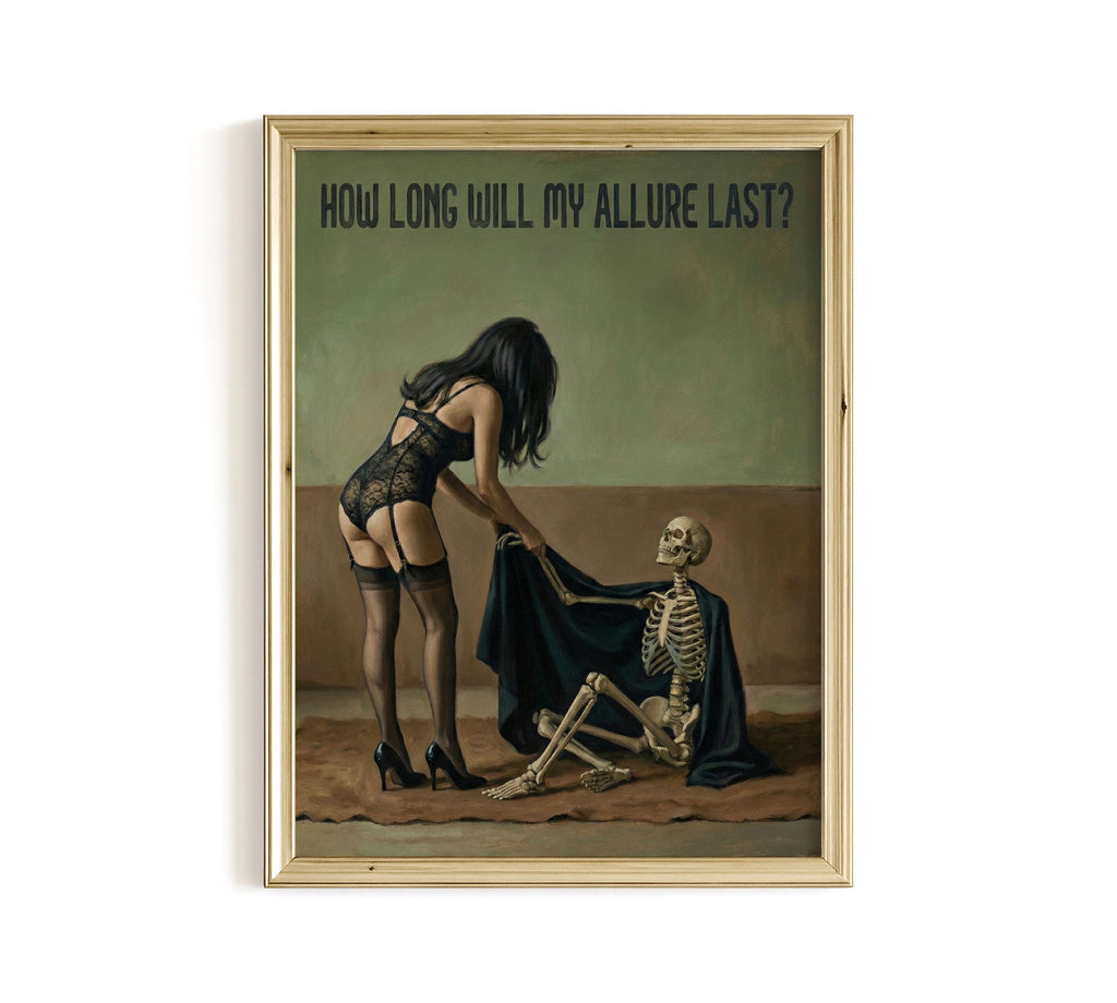 Dark Feminine Art Print, Gothic Skeleton Wall Art, Moody Boudoir Decor
