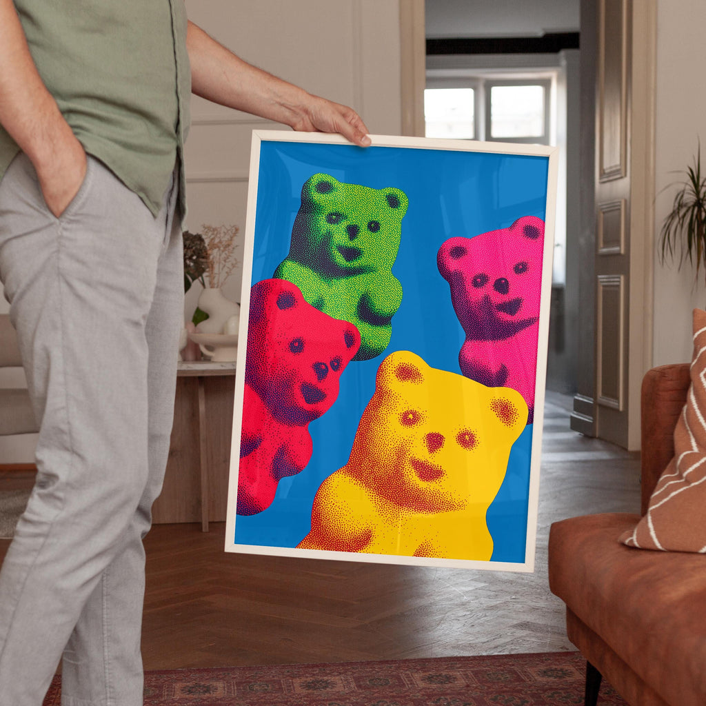 Gummy Bear Pop Art Print, Colorful Candy Wall Art, Bold Modern Wall Decor, Kitsch Poster, Large Statement Art