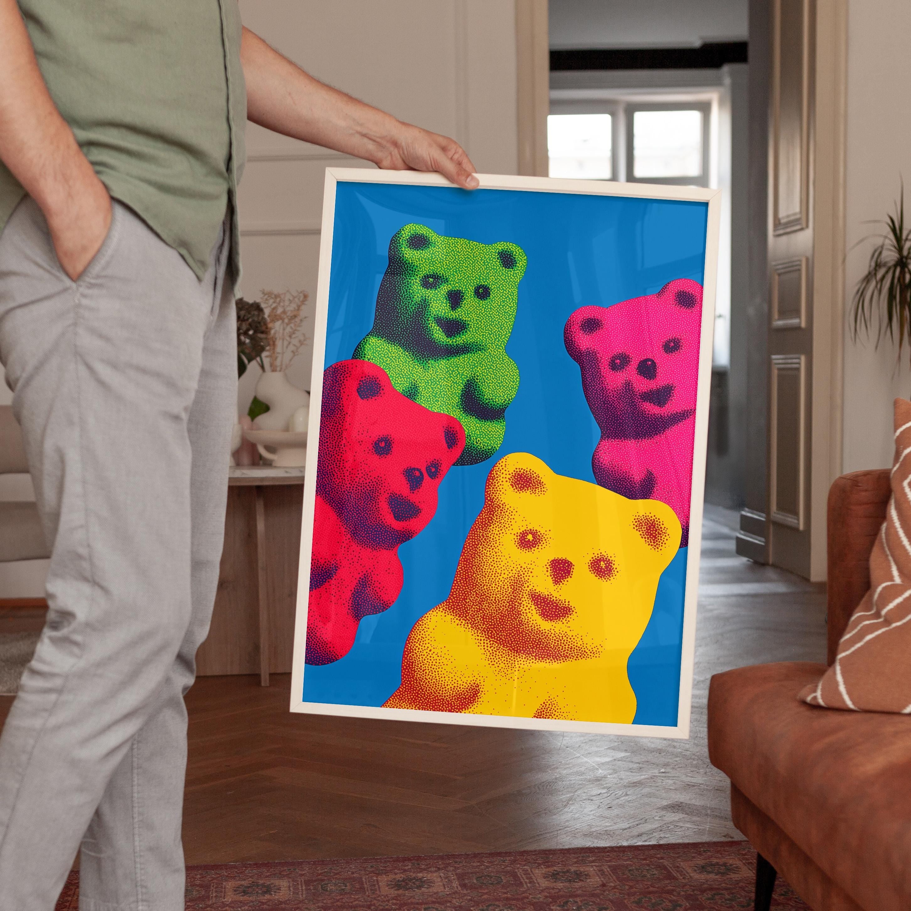 Gummy Bear Pop Art Print, Colorful Candy Wall Art, Bold Modern Wall Decor, Kitsch Poster, Large Statement Art
