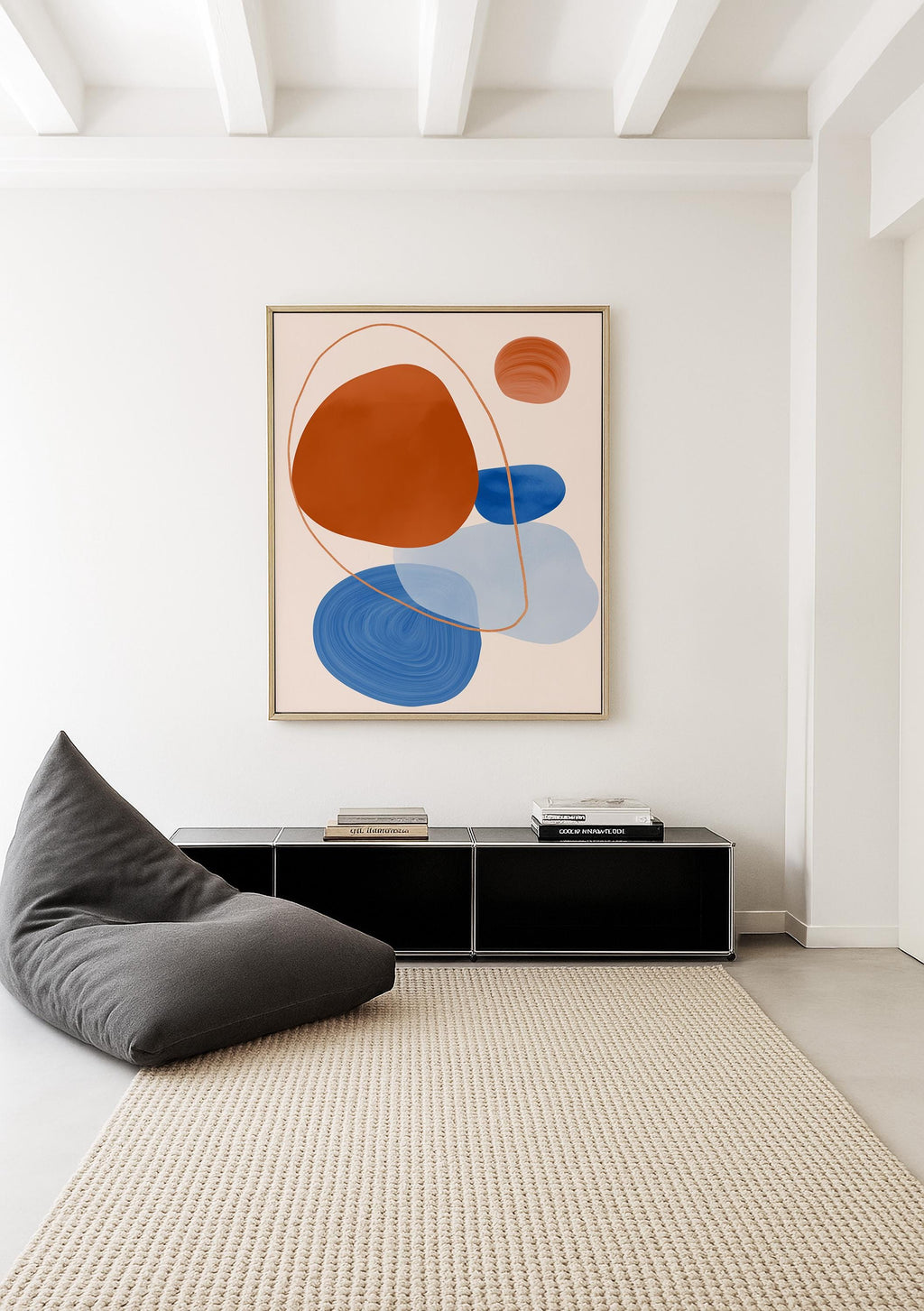 Orange Blue Abstract Art Print, Mid Century Modern Poster, Geometric Wall Decor