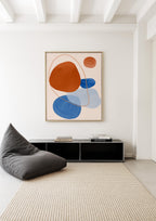 Orange Blue Abstract Art Print, Mid Century Modern Poster, Geometric Wall Decor