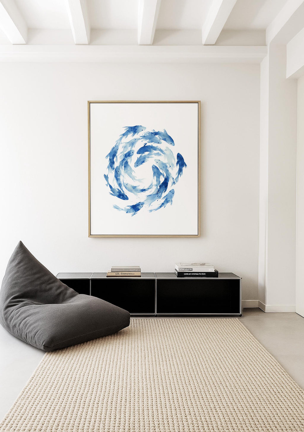 Fish Wall Art Print, Blue Watercolor Fish Poster, Coastal Bathroom Decor