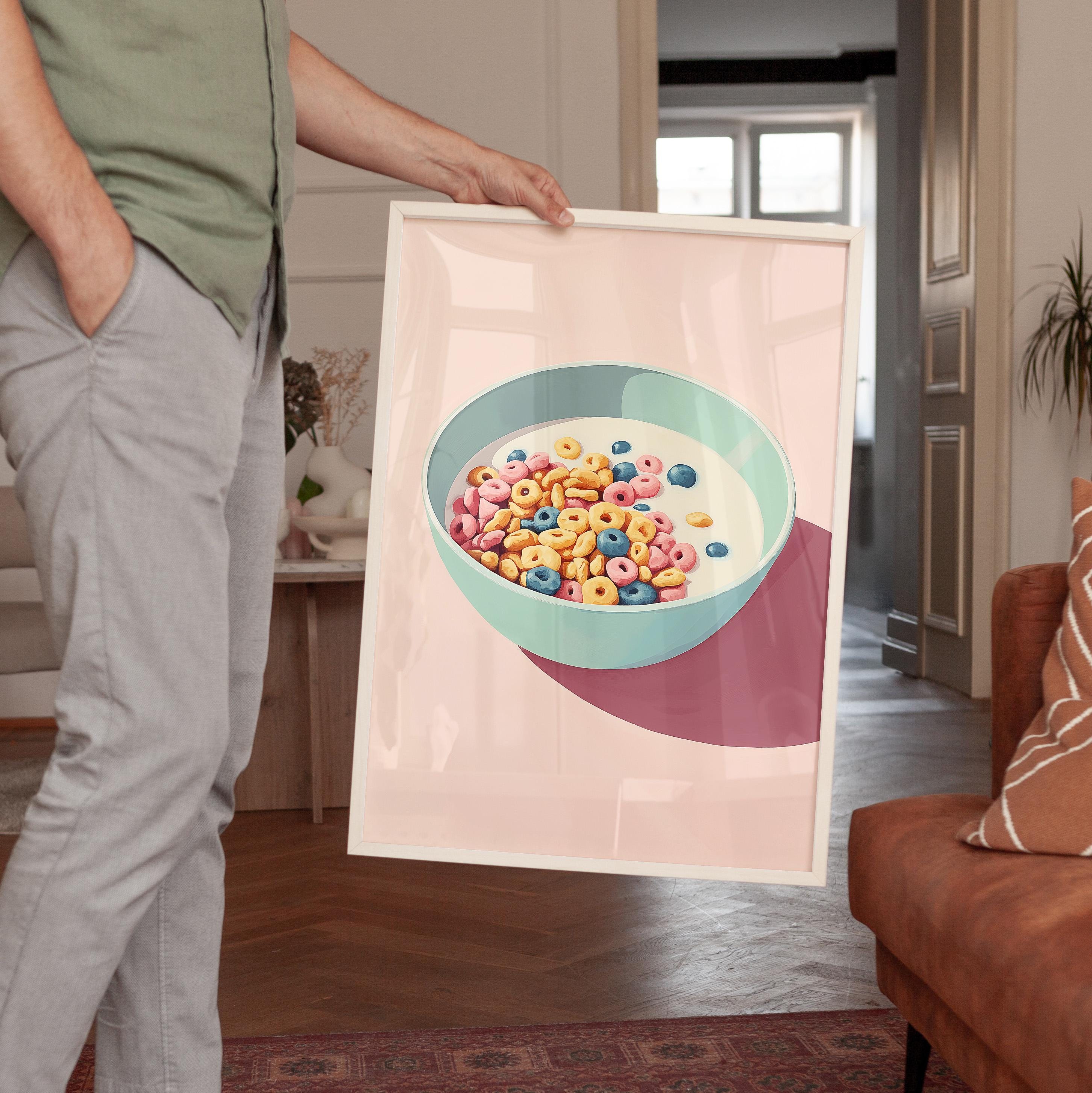 Cereal Wall Art Print, Colorful Breakfast Poster, Pastel Kitchen Decor