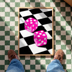 Pink Dice Pop Art Print, Retro Checkerboard Statement Artwork