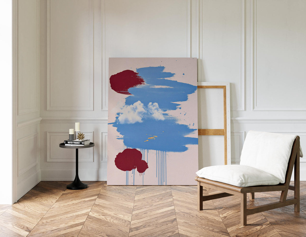 Blue Beige Wall Art, Abstract Wall Print, Vintage Decor