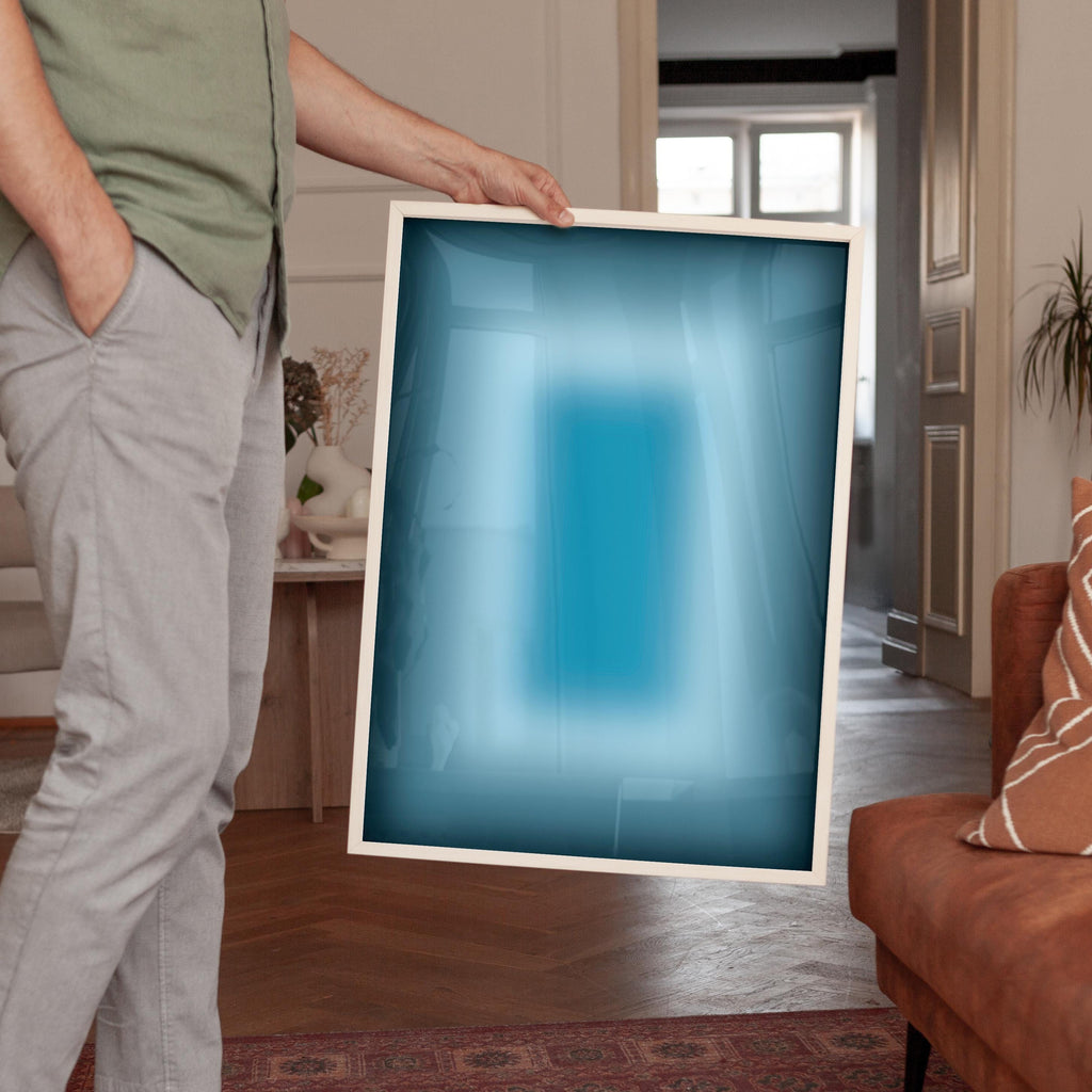Blue Aura Art Print, Teal Gradient Poster, Moody Modern Wall Decor