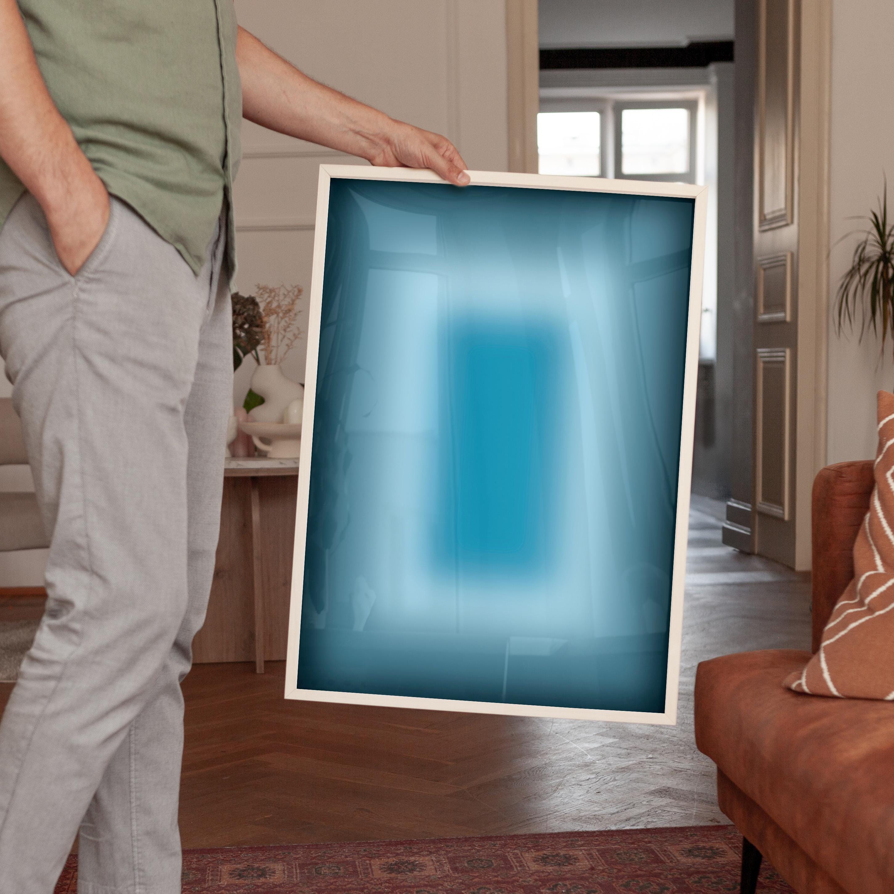 Blue Aura Art Print, Teal Gradient Poster, Moody Modern Wall Decor
