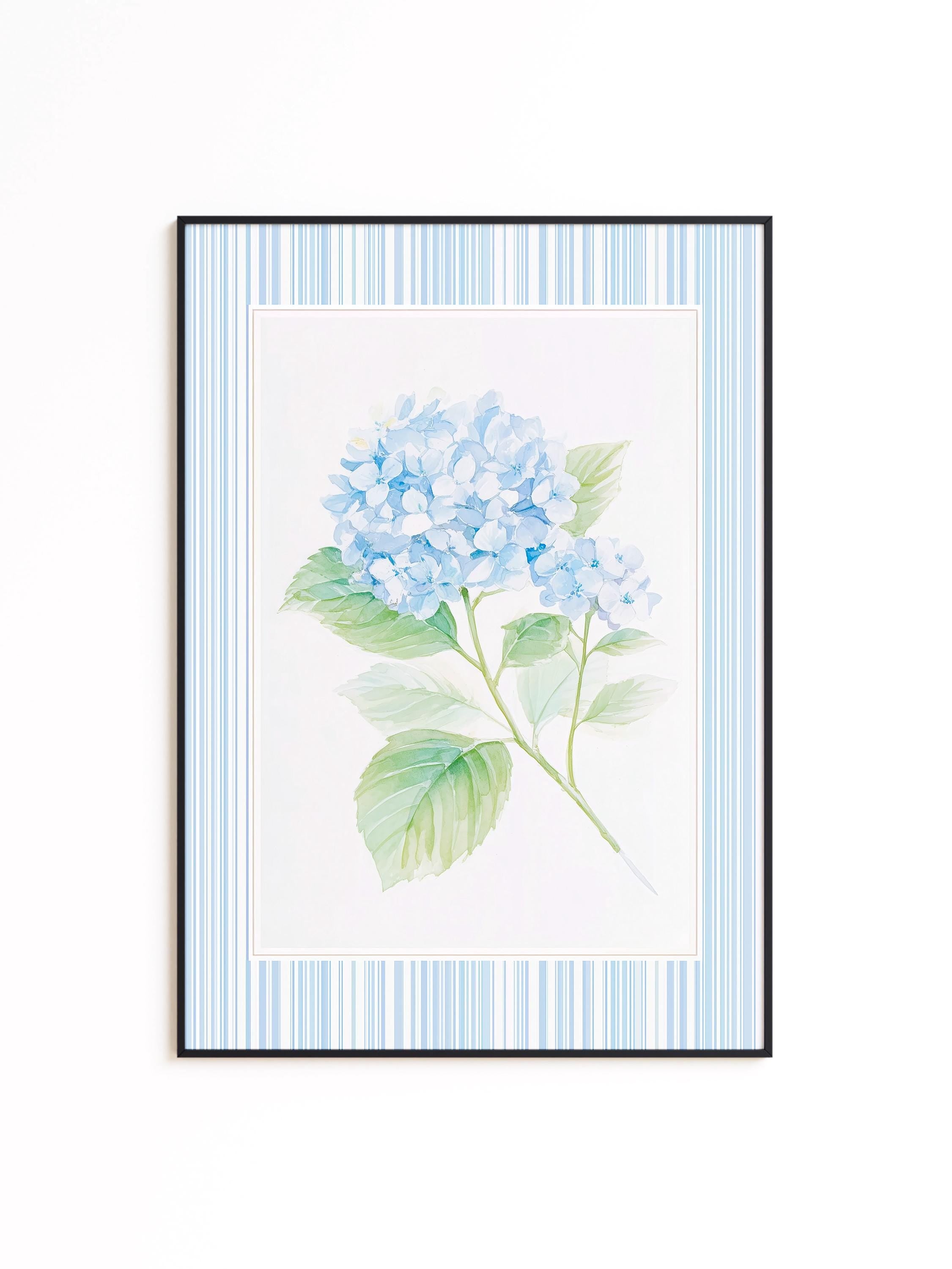 Watercolor Hydrangea Wall Art, Soft Blue Floral Print for Bedroom Decor