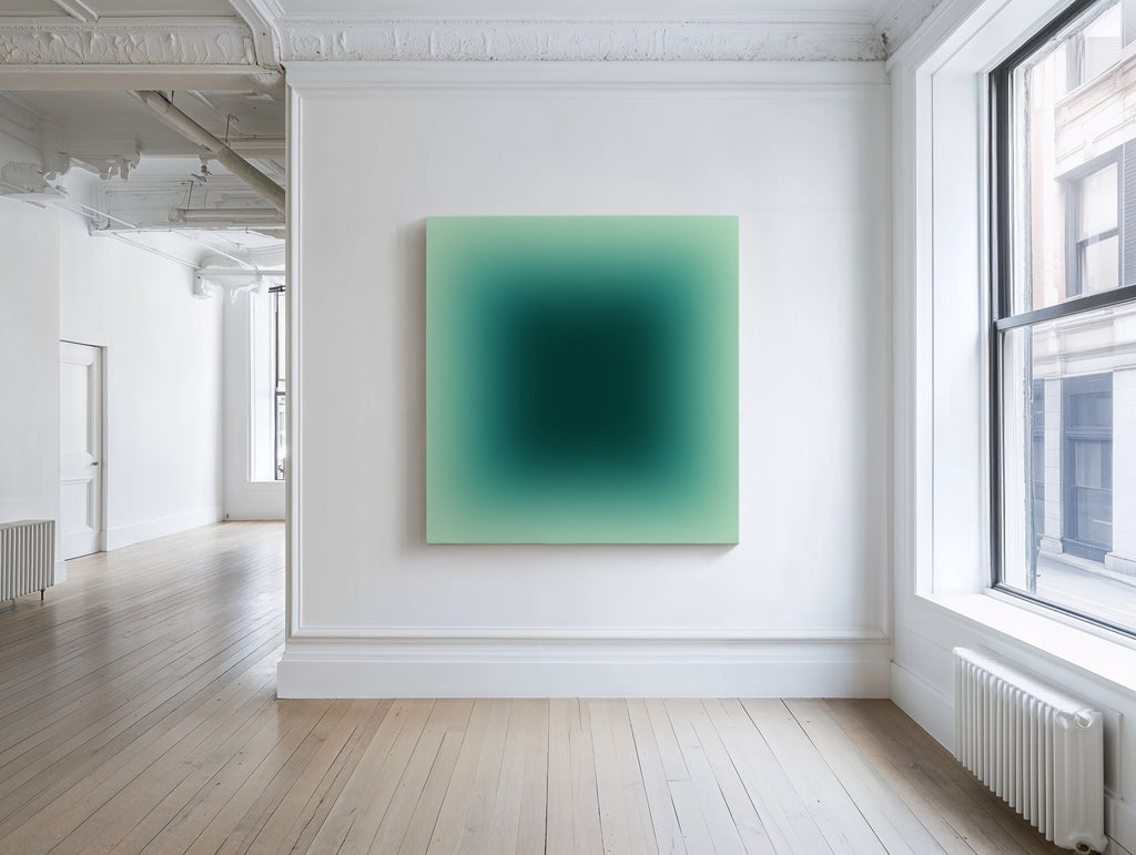 minimalist square color field artwork in green hues