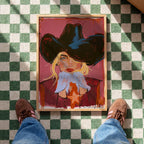 Black Hat Cowgirl Art Print, Pink Western Portrait, Cowgirl Wall Decor, Western home decor