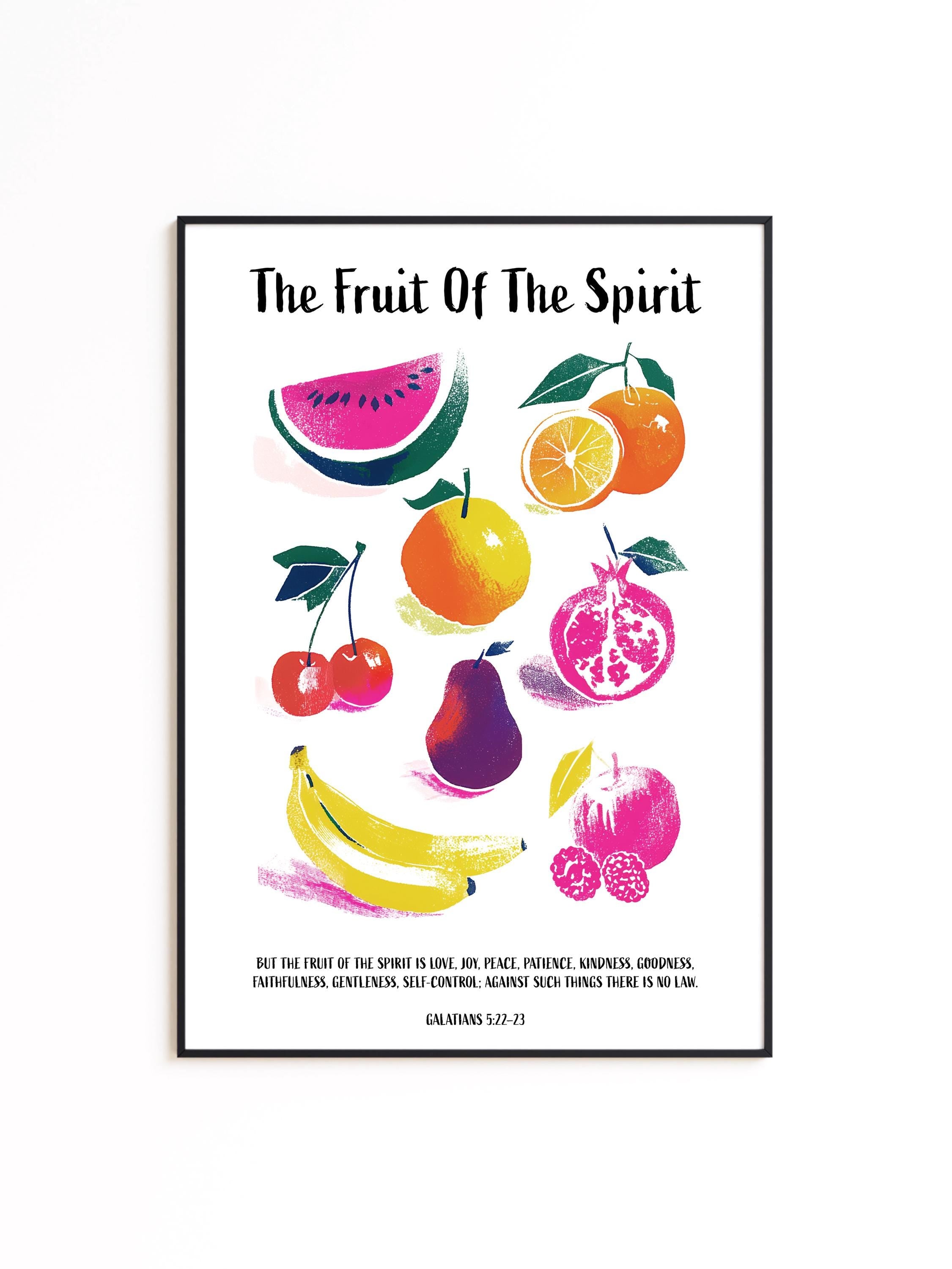 Fruit of the Spirit Wall Art Print, Galatians 5:22-23 Poster, Christian Fruit Decor