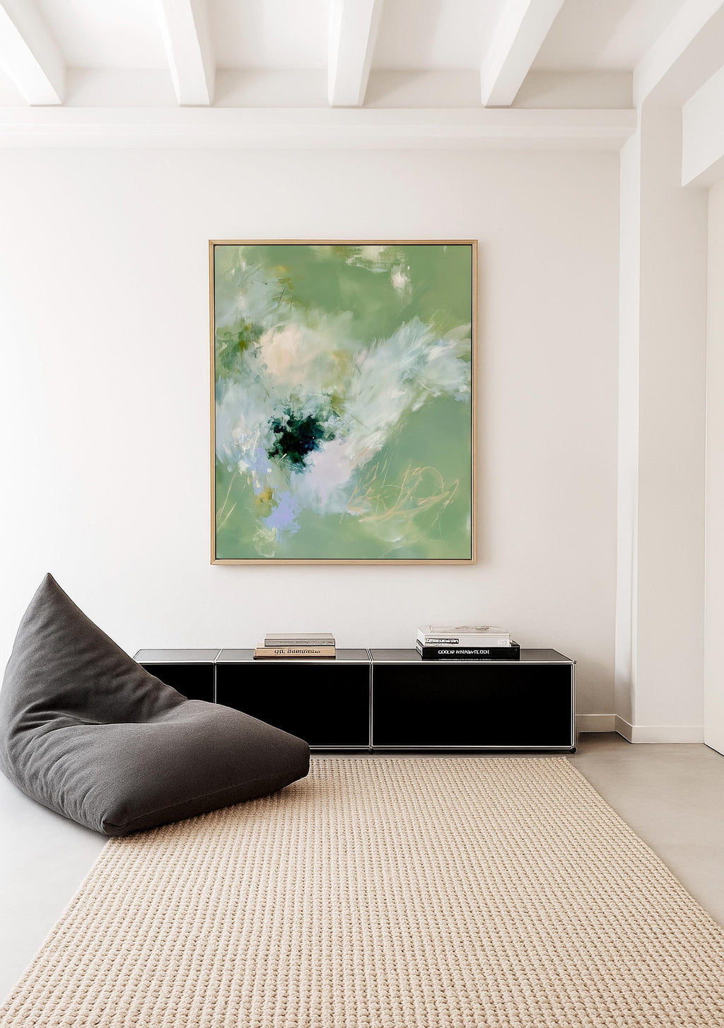 Sage Green Abstract Art Print, Soft Floral Painting, Botanical Wall Decor