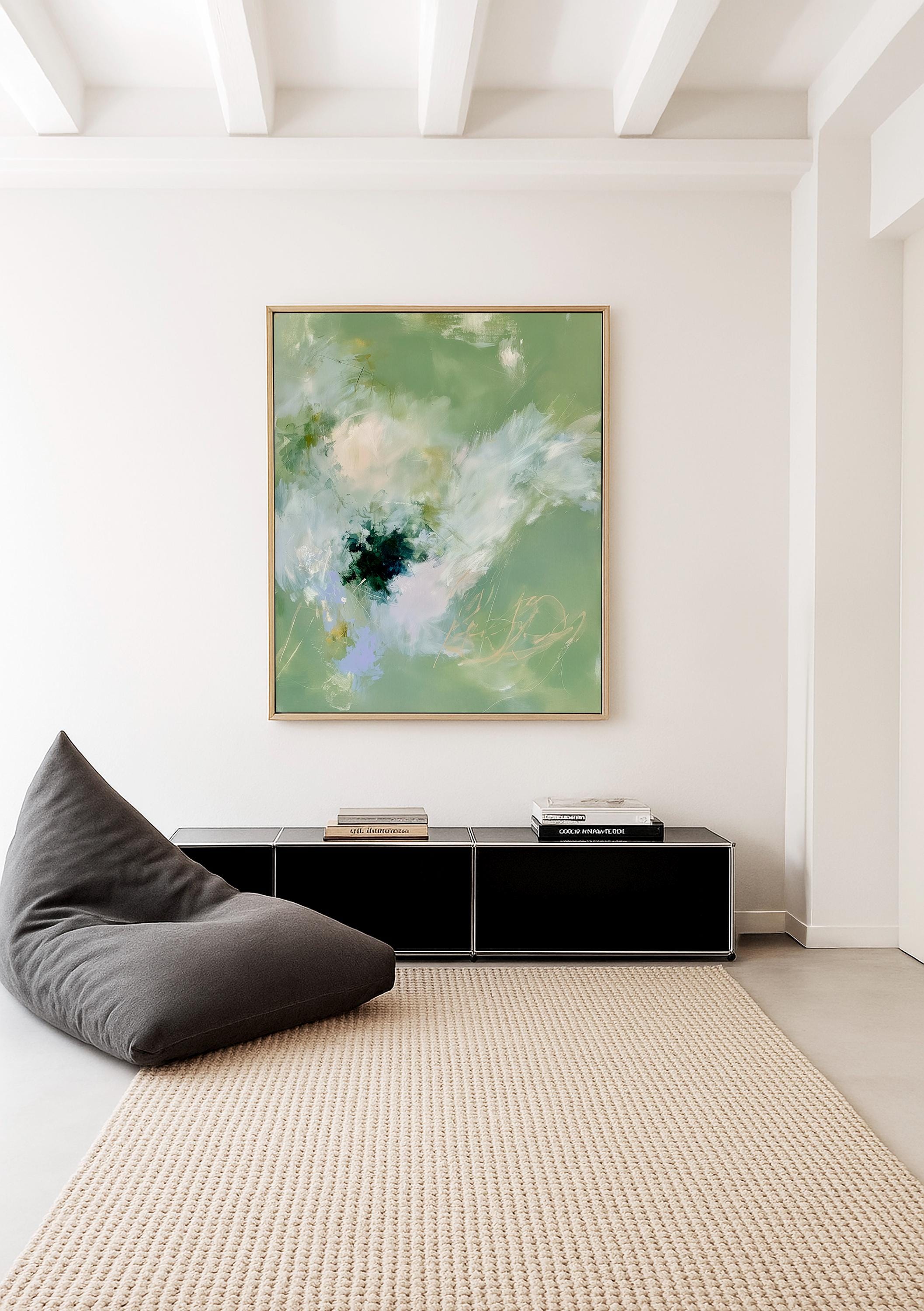 Sage Green Abstract Art Print, Soft Floral Painting, Botanical Wall Decor