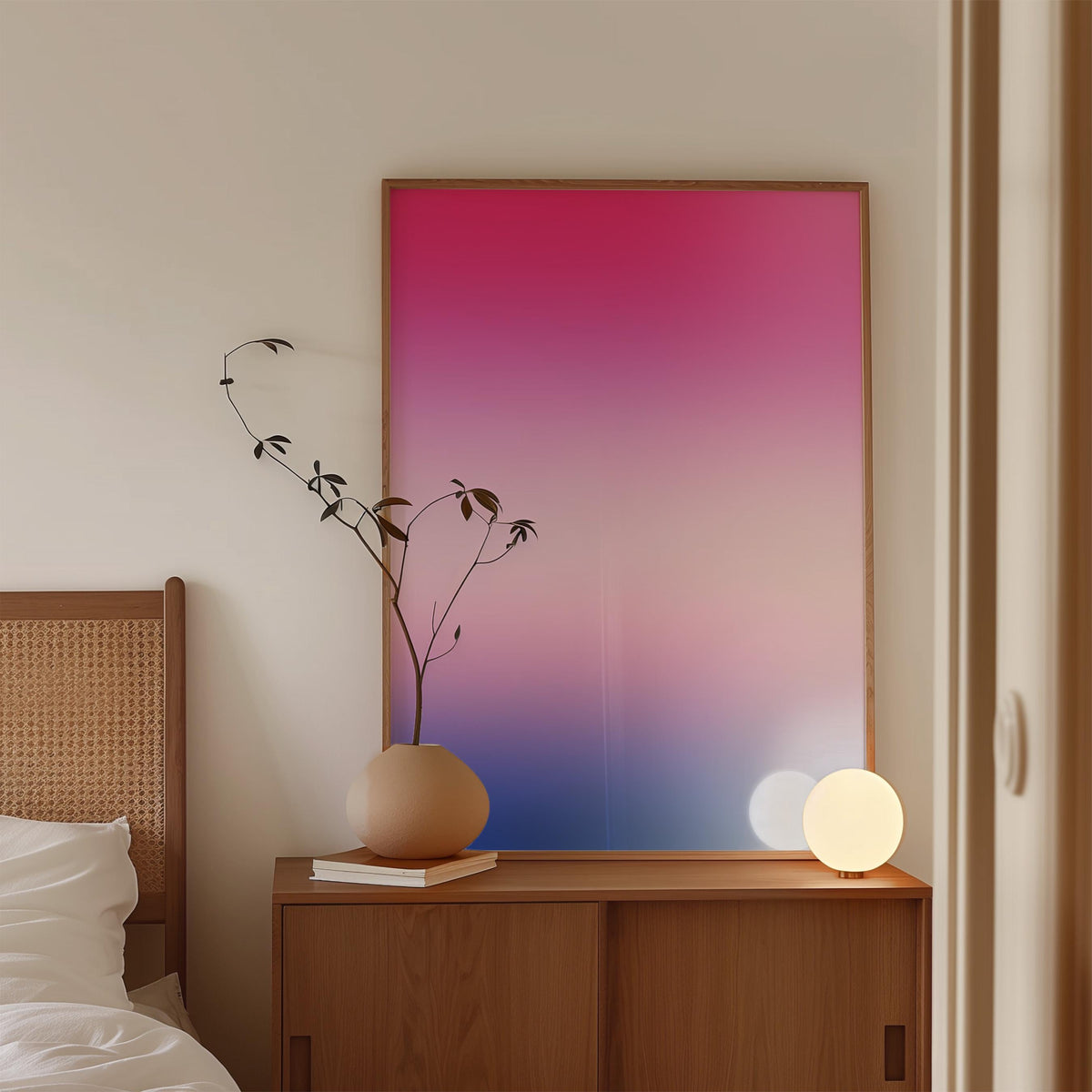 Pink Blue Gradient Wall Art, Minimalist Abstract Print, Modern Bedroom Decor