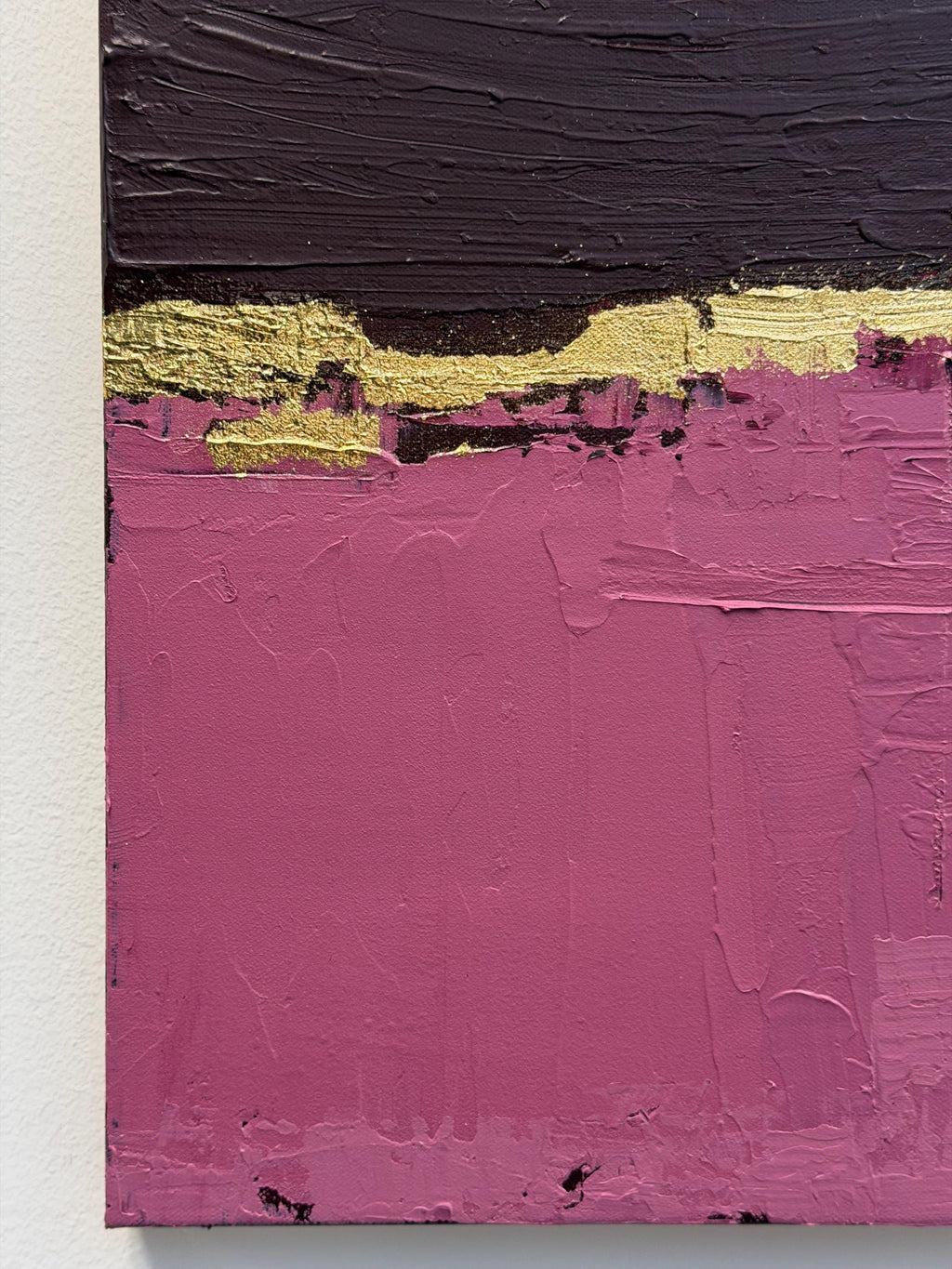 Original Abstract Painting, Gold Leaf Wall Art, Burgundy Pink Canvas Art, Textured Minimalist Modern Painting, One of Kind Wall Paint