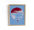 Crimson Circle Abstract Print, Blue Drip Painting Poster, Modern Geometric Canvas Decor