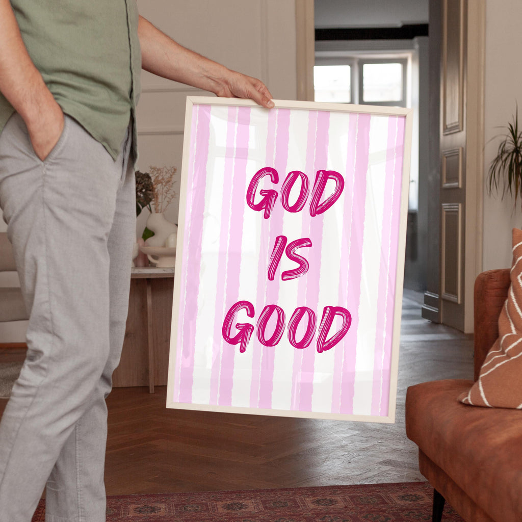 God Is Good Print, Christian Wall Art, Pink Faith Poster