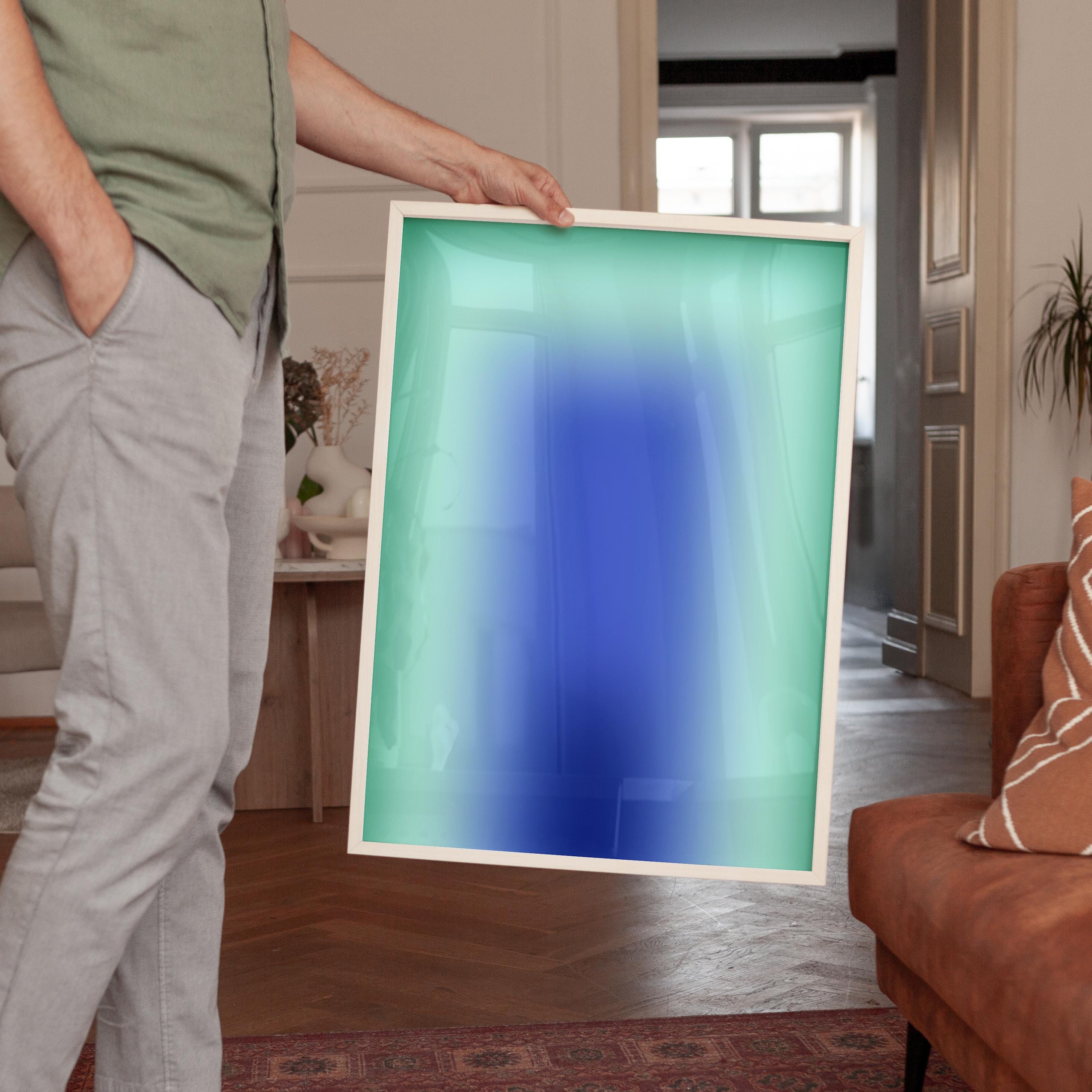 Blue Green Wall Art Print, Aqua Gradient Abstract Poster, Modern Room Decor