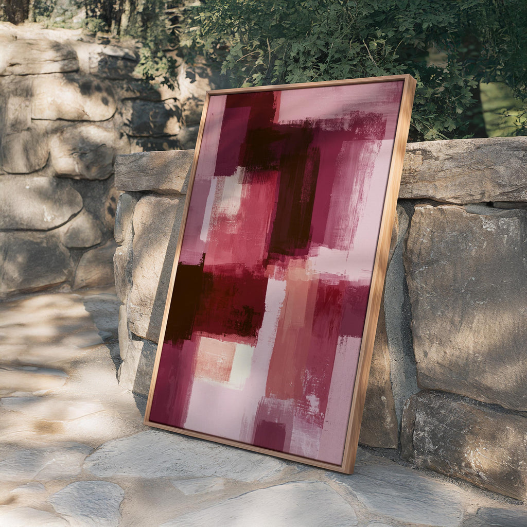 Burgundy Abstract Art Print, Pink Brushstroke Painting, Modern Wall Decor