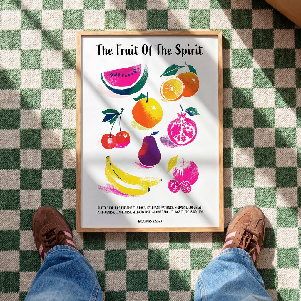 Fruit of the Spirit Wall Art Print, Galatians 5:22-23 Poster, Christian Fruit Decor