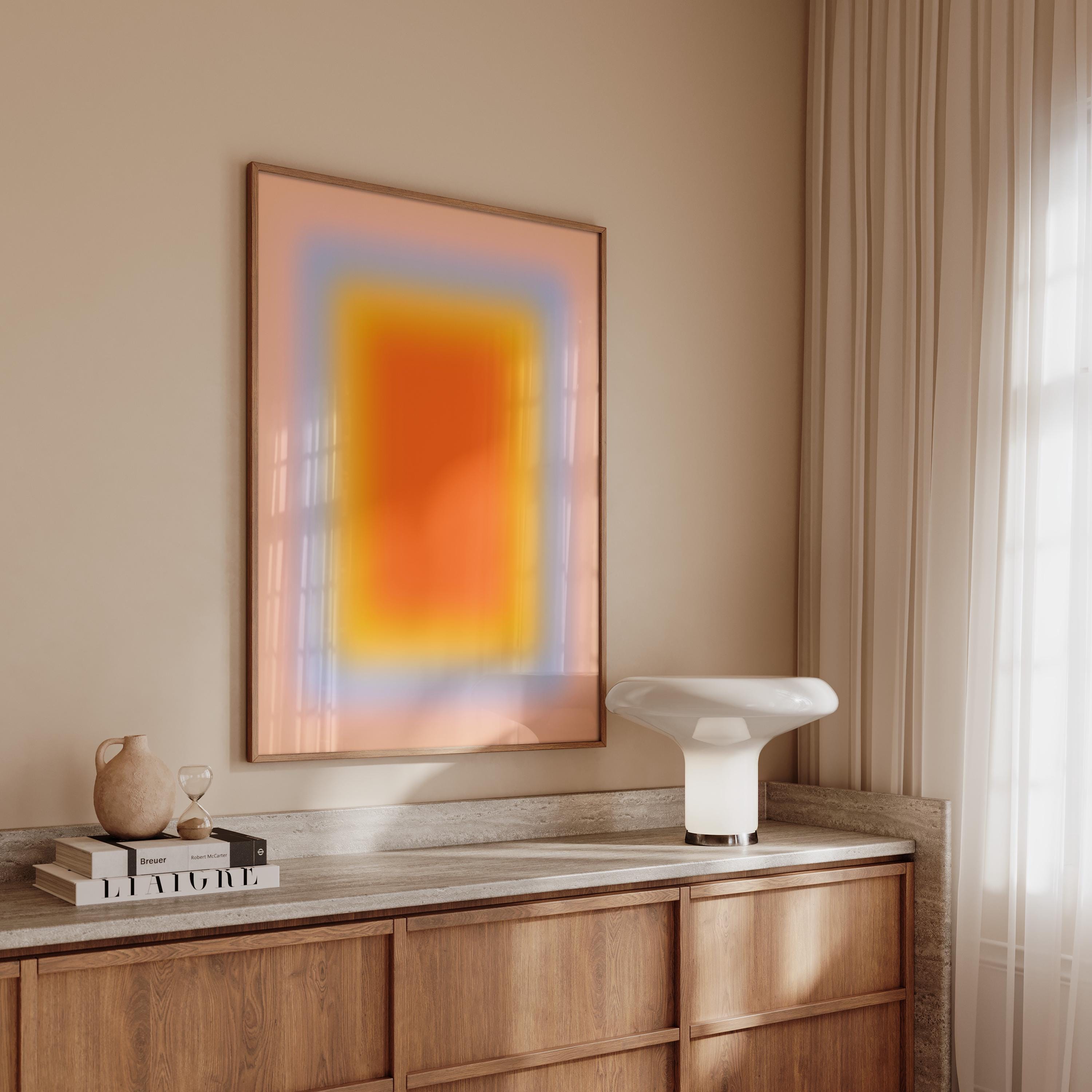 Sunset Wall Art Print, Orange Yellow Gradient, Soft Abstract Room Decor