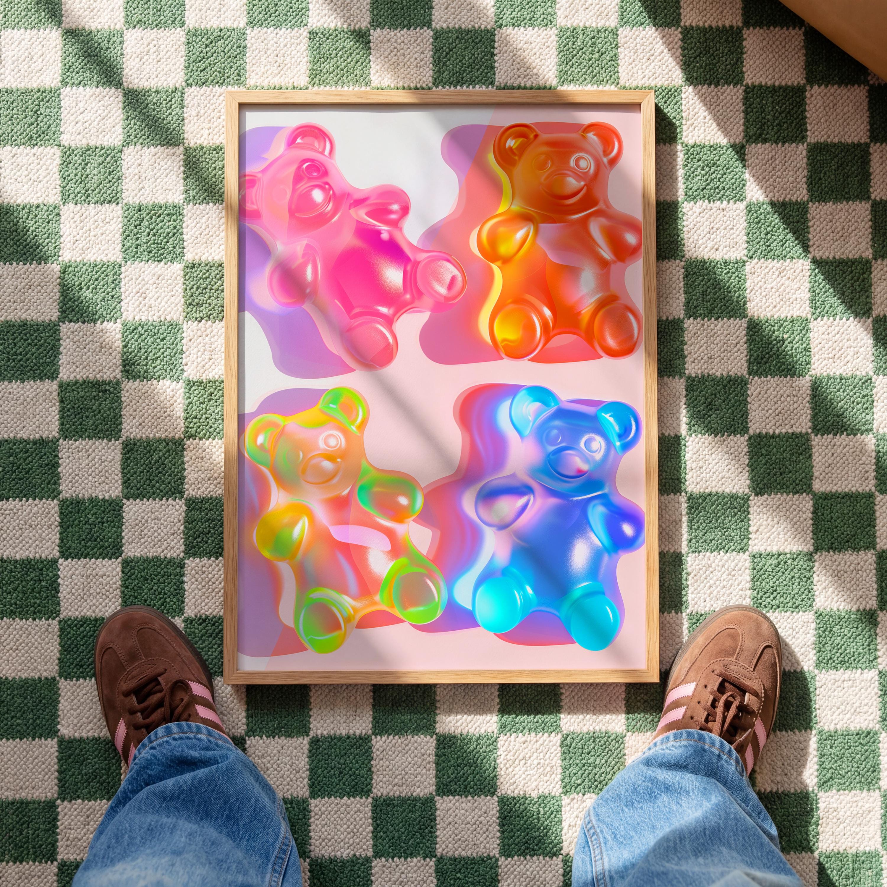 Gummy Bear Wall Art, Neon Pop Art Print, Modern Candy Decor