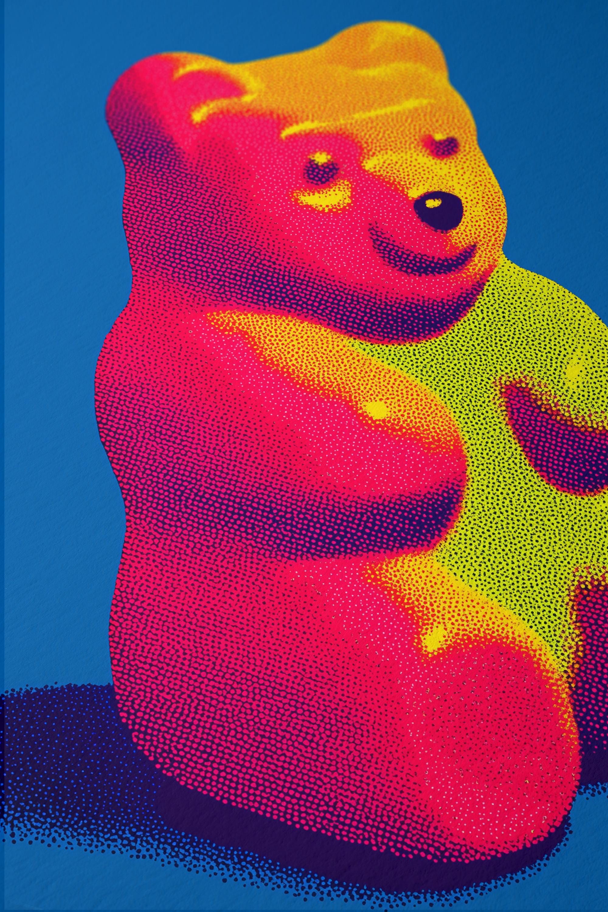 Gummy Bear Wall Art Print, Pop Art Candy Poster, Colorful Kitsch Art, Fun Modern Wall Decor, Bright Nursery or Playroom Art