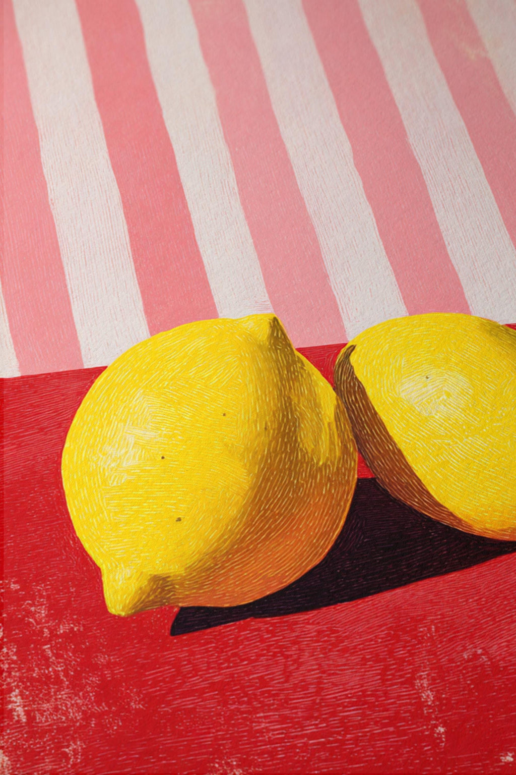 Lemon Wall Art Print, Kitchen Decor Lemon Art, Red Pink Still Life, Fruit Illustration, Modern Kitchen Wall Decor