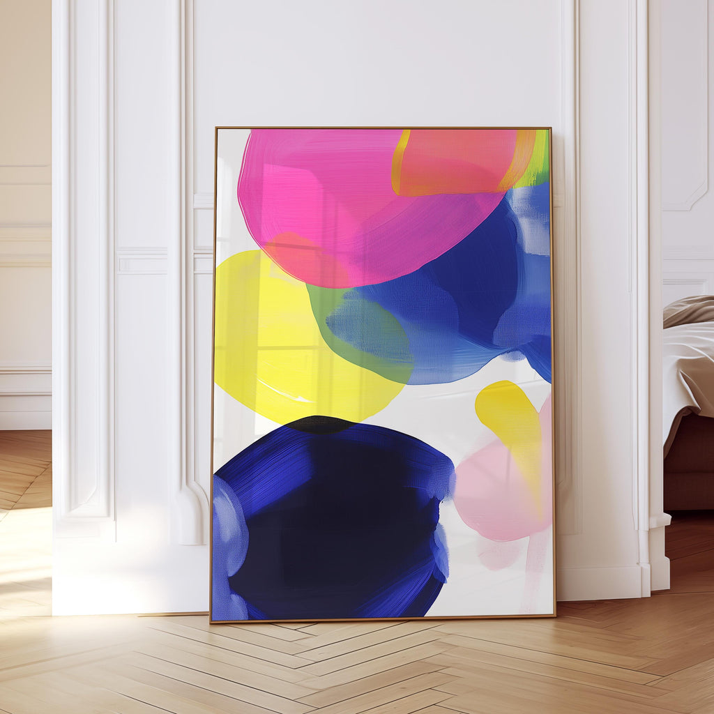 Colorful Abstract Wall Art, Pink Yellow Blue Brushstroke Print, Modern Bold Decor