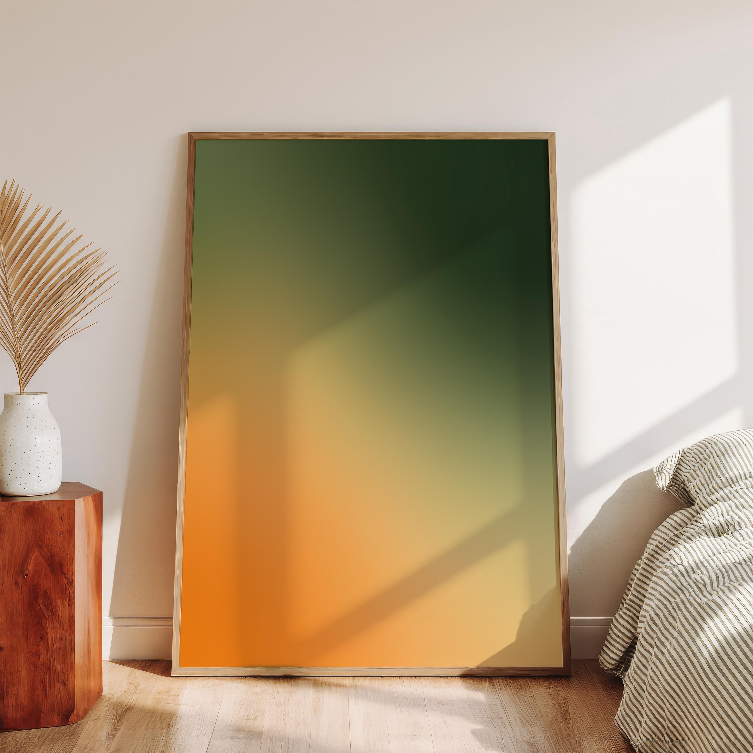 Green Orange Gradient Abstract Wall Art Printable, Modern Bedroom Office Decor, Minimalist Color Field Poster, Digital Download