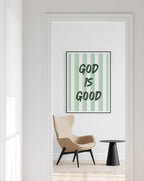 God Is Good Print, Christian Wall Art, Sage Green Faith Poster
