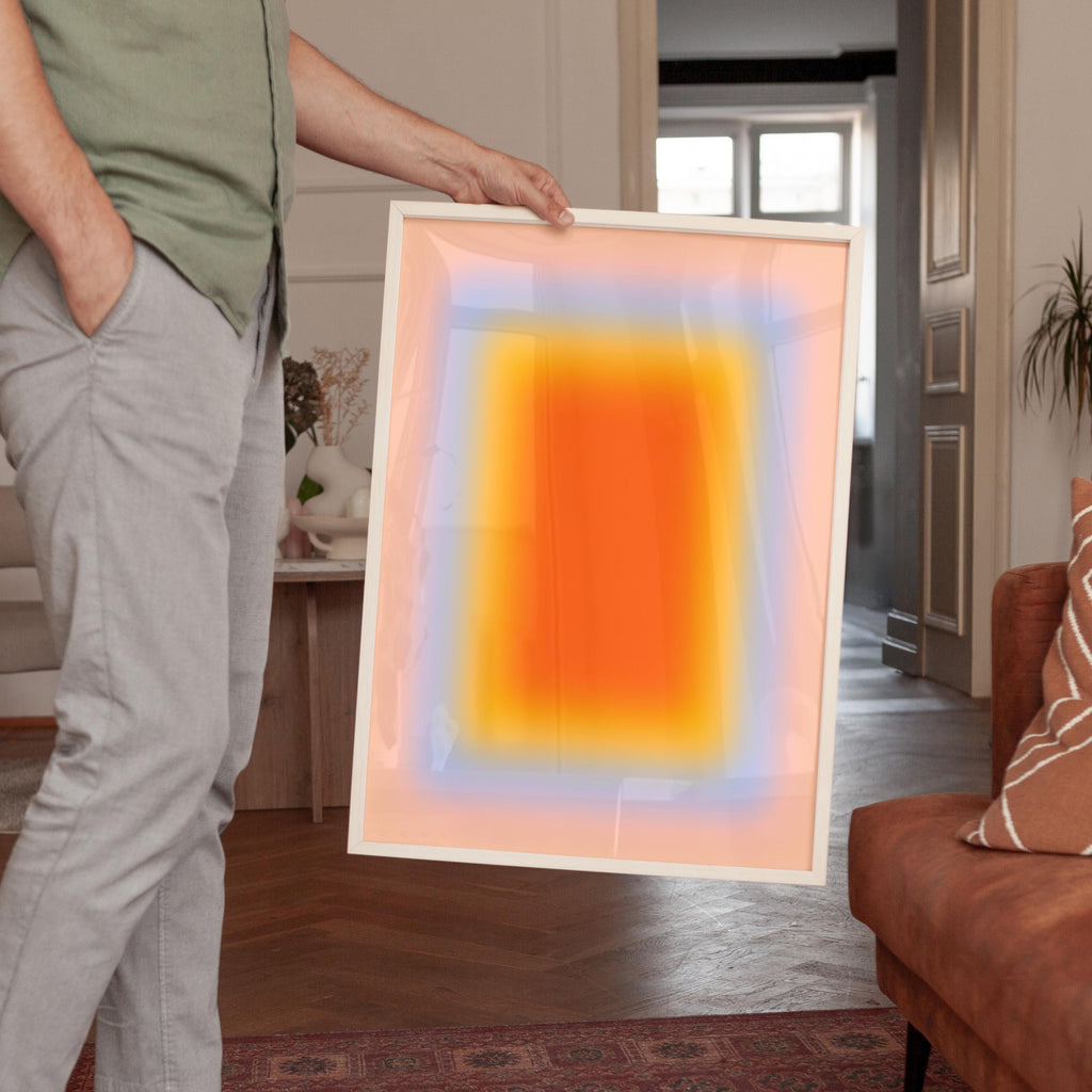 Sunset Wall Art Print, Orange Yellow Gradient, Soft Abstract Room Decor