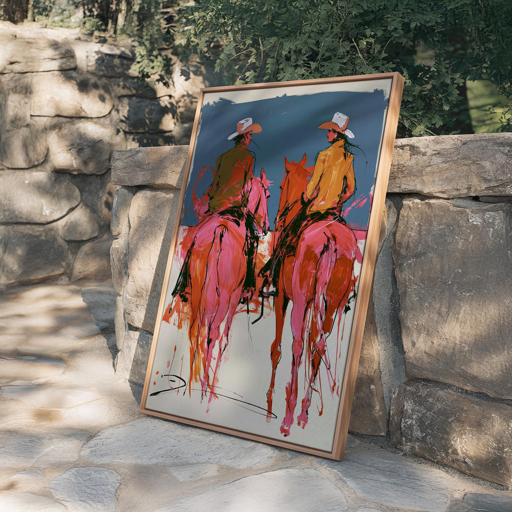 Western Wall Art Print, Cowboy Horse Poster, Modern Ranch Decor, Pink Rodeo Artwork Print