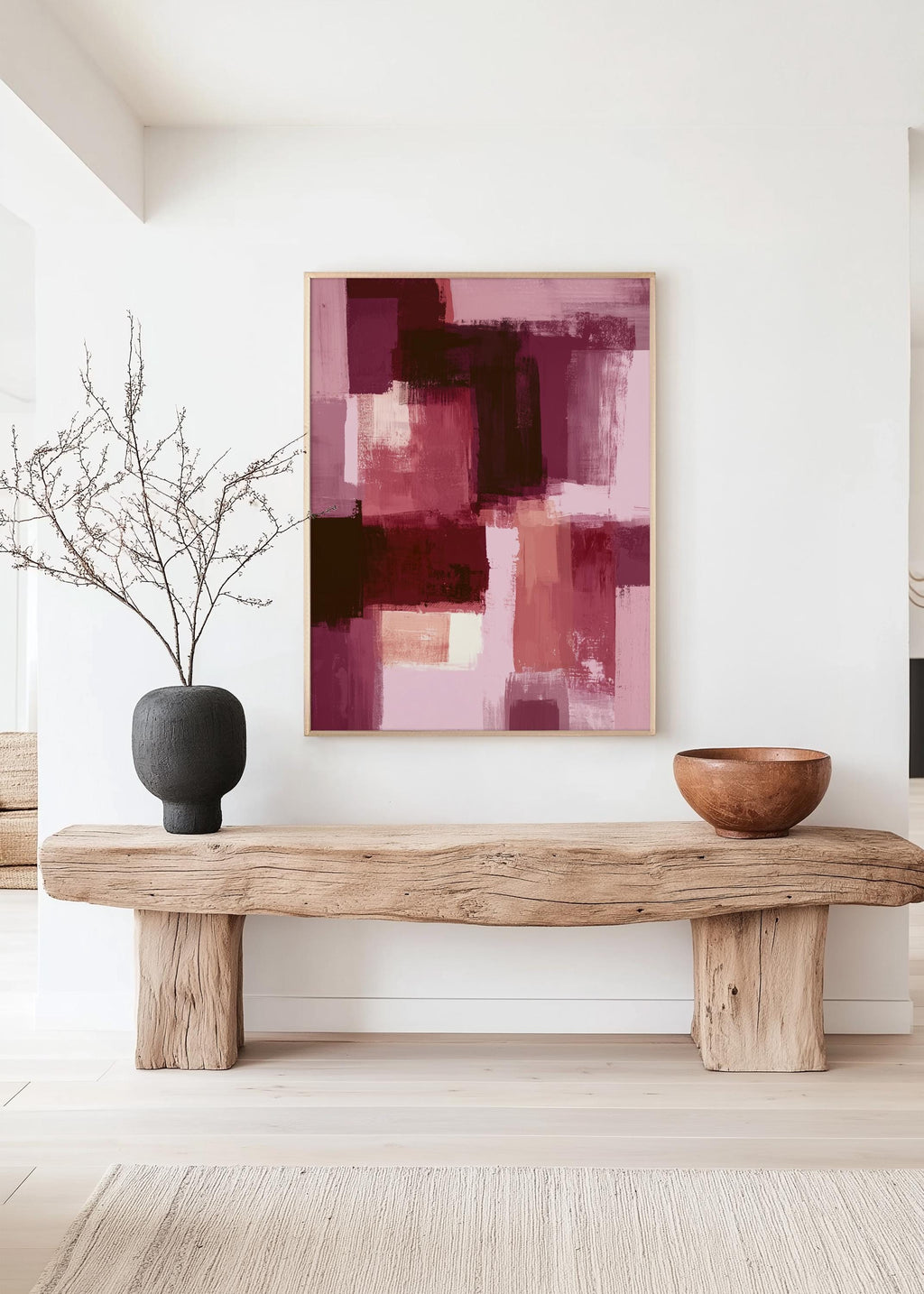 Burgundy Abstract Art Print, Pink Brushstroke Painting, Modern Wall Decor