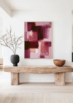 Burgundy Abstract Art Print, Pink Brushstroke Painting, Modern Wall Decor