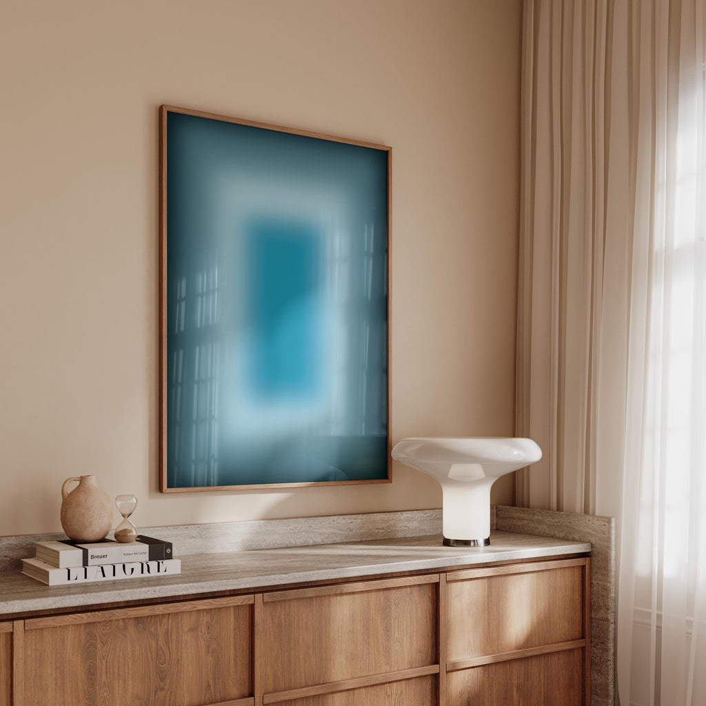 Blue Aura Art Print, Teal Gradient Poster, Moody Modern Wall Decor