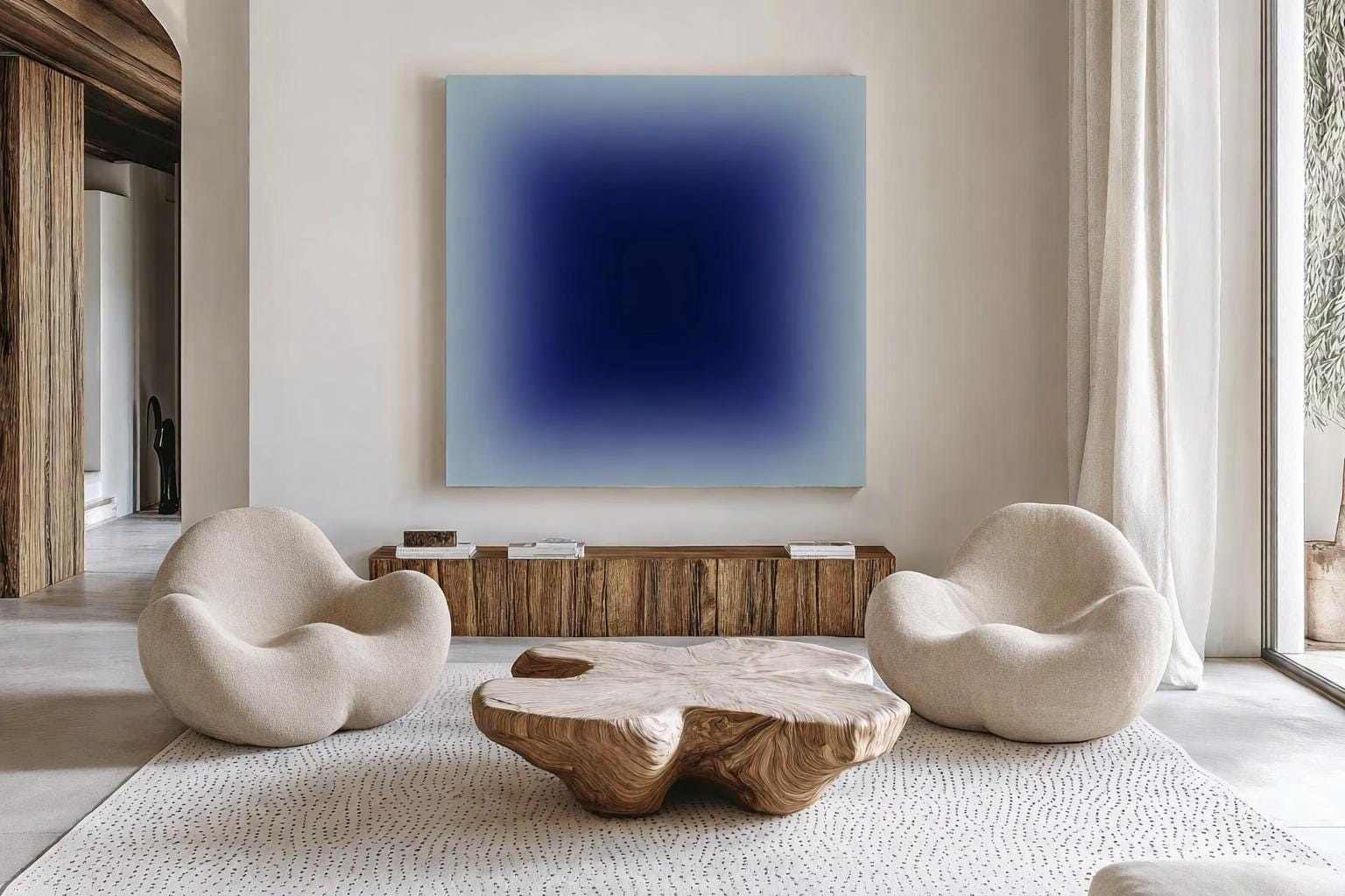Blue Gradient Abstract Wall Art, Minimalist Navy Blue Printable, Modern Square Canvas Print, Luxury Contemporary art