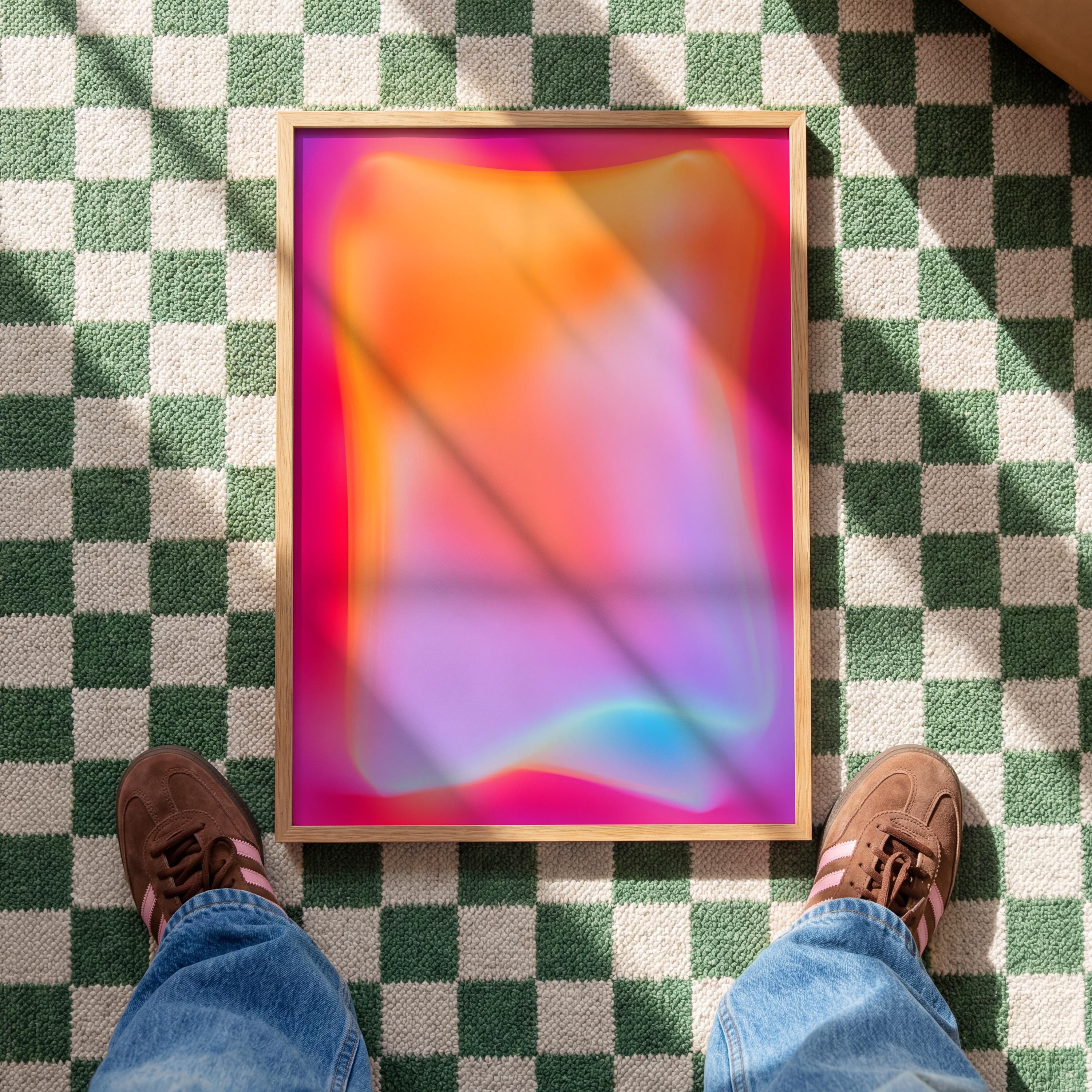 Neon Gradient Abstract Wall Art Printable, Glow Liquid Shape Poster, Vaporwave Aesthetic Futuristic Color Art