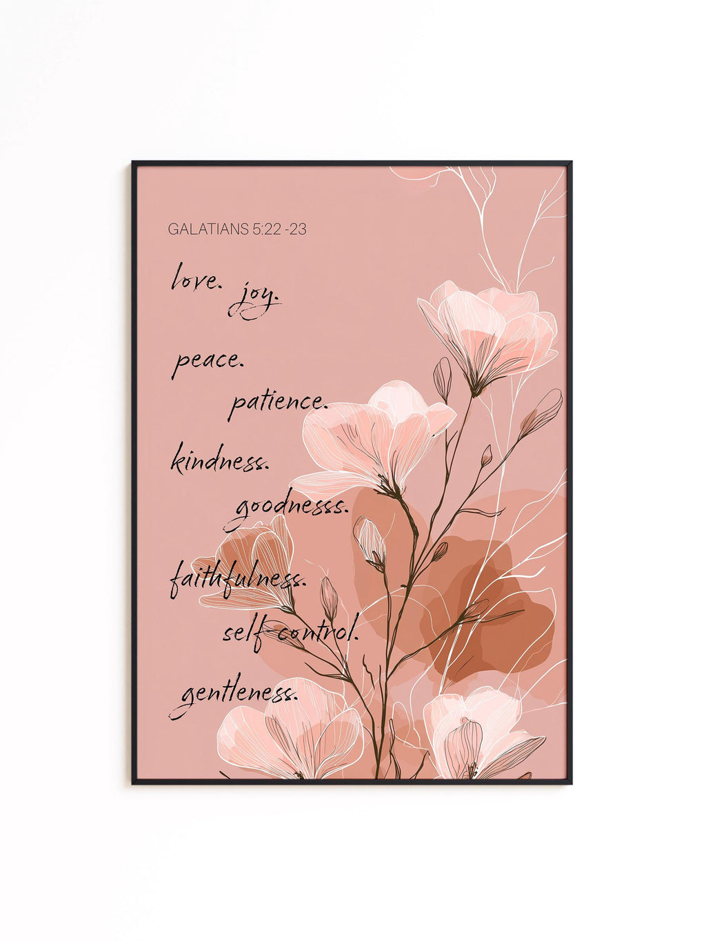 Fruit of the Spirit Wall Art Print, Floral Galatians Poster, Christian Decor