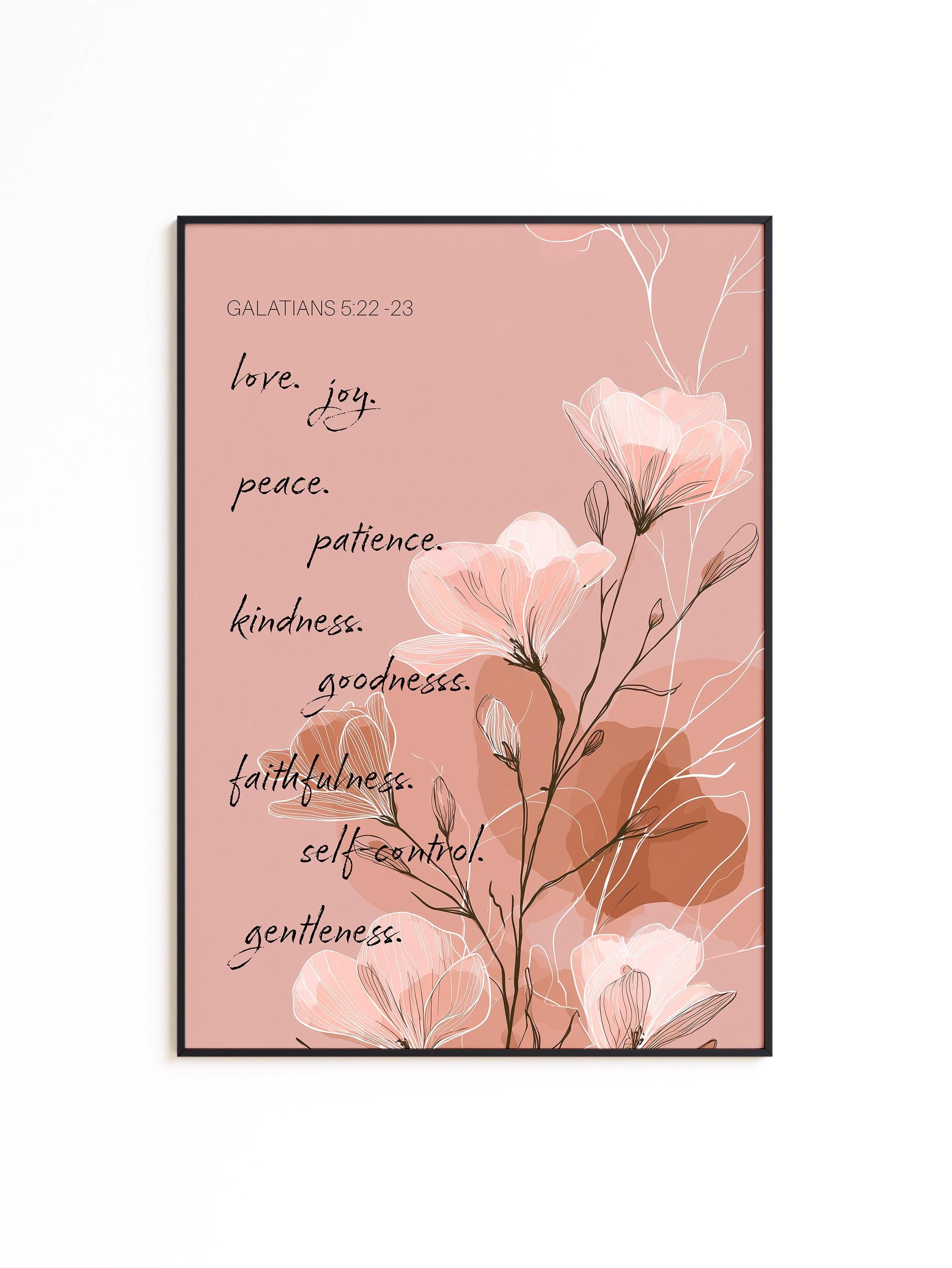 Fruit of the Spirit Wall Art Print, Floral Galatians Poster, Christian Decor