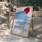 Abstract Art Print, Blue Brush Stroke Red Drip Painting, Modern Neutral Canvas Decor