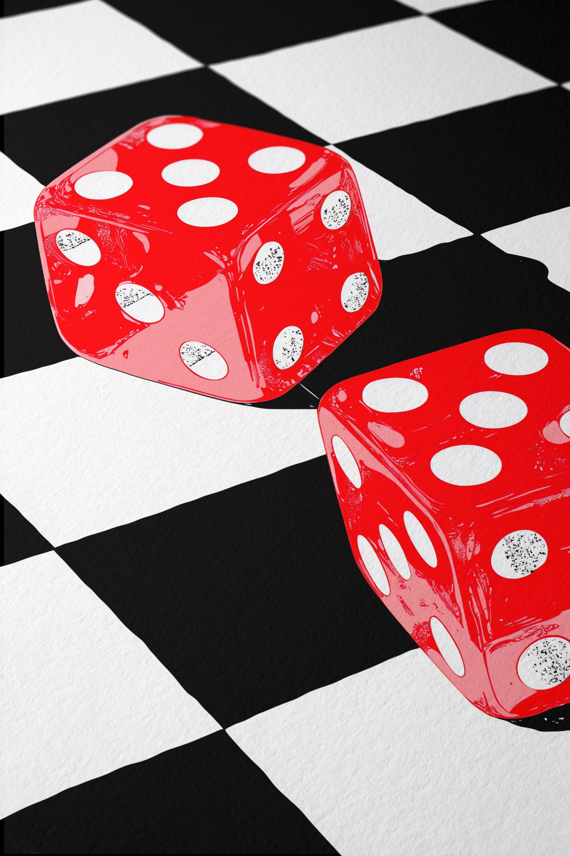 Funky Dice Wall Art, Retro Checkerboard Print, Red Pop Art Poster, Digital Download
